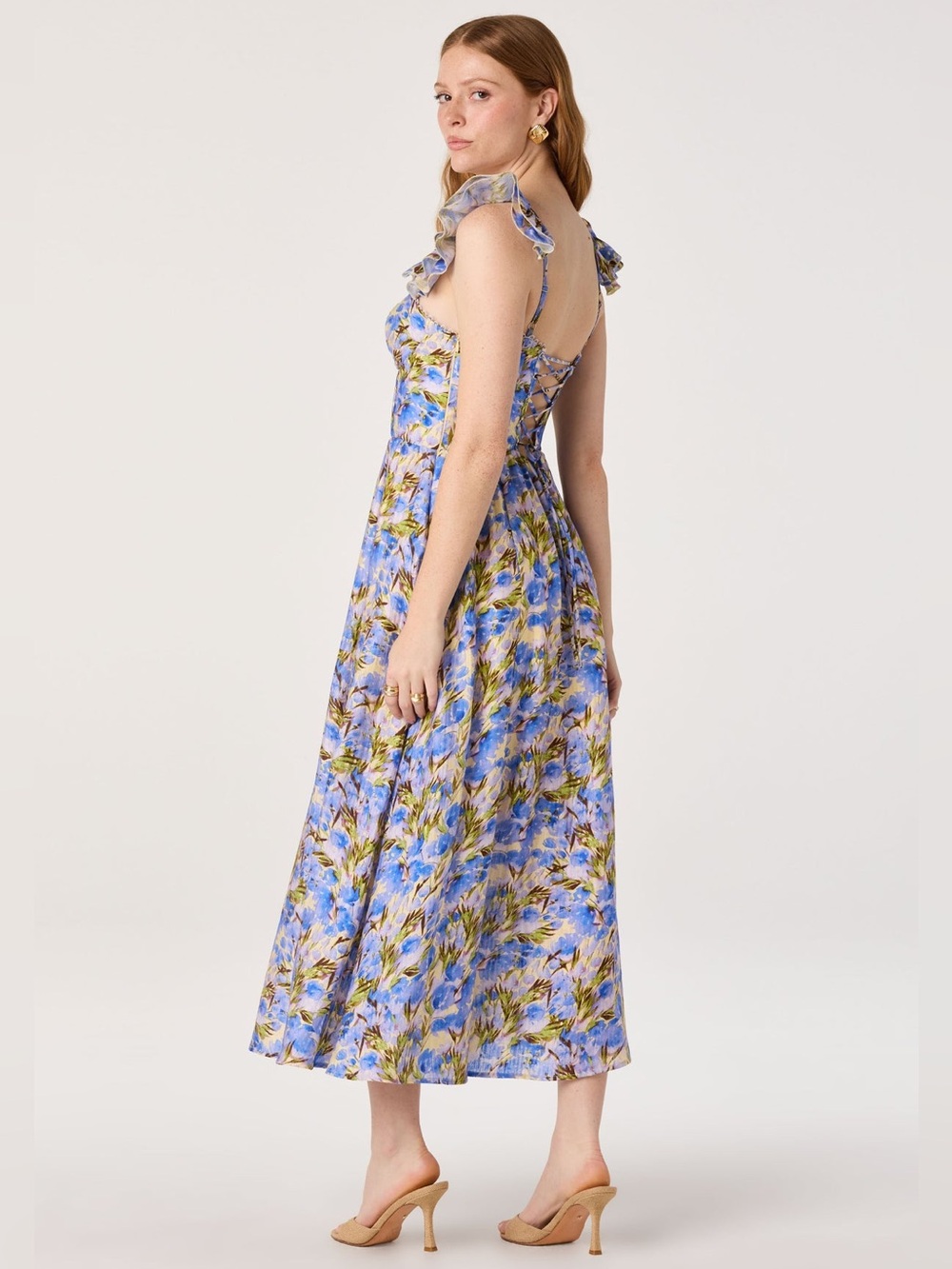 ASTR The Label Wedelia Print Midi Dress Floral Corset Back Size Small - Picture 15 of 16